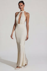 Backless Halterneck Fishtail Gown in Ivory