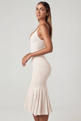V-Neck Godet Midaxi Dress in Ivory