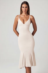V-Neck Godet Midaxi Dress in Ivory