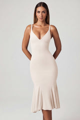 V-Neck Godet Midaxi Dress in Ivory