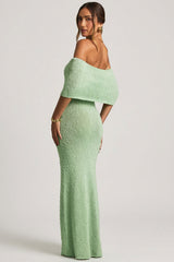 Bouclé Off-Shoulder Maxi Dress in Mint