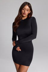 Slinky Jersey Backless Mini Dress in Black