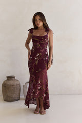Night Garden Maxi Dress Burgundy
