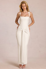 Square-Neck Tie-Gather Maxi Dress in Pearl