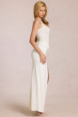 Lace Corset Maxi Dress in Pearl