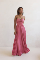 Decades Ago Plisse Strapless Maxi Dress Rose