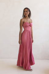 Decades Ago Plisse Strapless Maxi Dress Rose