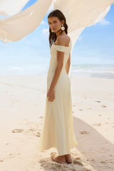Coffee And Wine Mesh Off Shoulder Maxi Dress Yellow