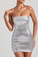 Embellished Bandeau Mini Dress in White