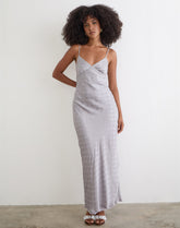 Alenya Maxi Dress in Chiffon Monochrome Silver Grey Polka
