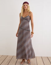 Angie Maxi Dress in Chiffon Grey and Maroon Diagonal Stripe
