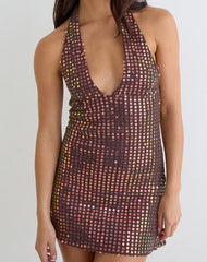 Codamo Mini Dress in Sequin Knit Dark Brown