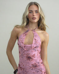 Dapila Halterneck Mini Dress in Mesh Animal Lily Mauve
