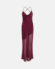 Eshara Maxi Dress in Chiffon Satin Burgundy