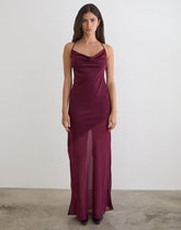 Eshara Maxi Dress in Chiffon Satin Burgundy