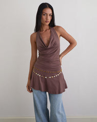 Eutalia Cowl Neck Halter Dress in Deep Taupe