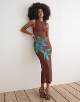 Fay Midi Dress in Brown with Blue Desert Rose