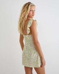 Gadisa Mini Dress in Blooming Lily Green