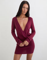 Junbi Wrap Mini Dress in Knit Wine