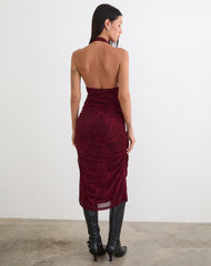 Kamau Dress in Flock Compact Paisley Wine
