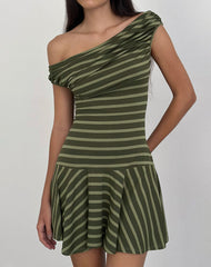 Mausari Mini Dress in Wide Stripe Green