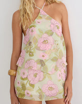 Milaya Mini Dress in Chiffon Ruffle Floral Sage