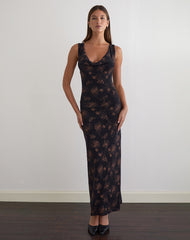 Minso Maxi Dress in Black with Bronze Shimmer