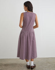 Miriam Midi Dress in Mini Gingham Wine