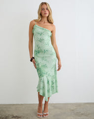 Mumun One Shoulder Asymmetric Midi Dress in Turquoise
