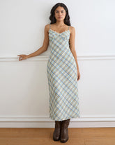 Naska Maxi Dress in Chiffon Vintage Blue Check