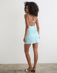 Nataru Mini Dress in Net Sequin Blue