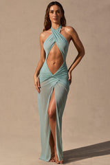 Cut-Out Halterneck Maxi Dress in Seafoam Green