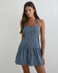 Panja Mini Halter Neck Dress in Medium Tartan Blue