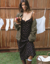 Posine Maxi Dress in Black with Red Rose Ditsy Print