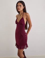 Rosali Mini Dress in Satin Chiffon Burgundy