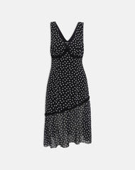 Sovira Midi Dress in Chiffon Black with Tiny Polka Print