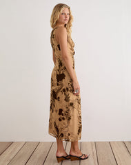 Tana Cowl Maxi Dress in Floral Devore Beige