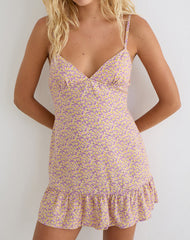 Vitata Mini Dress in Flower Fun Lilac Lemon