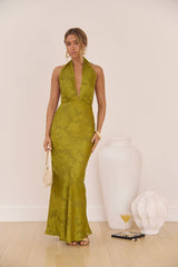 Soft Serenade Halter Maxi Dress Olive