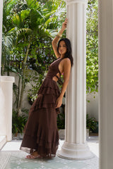 Path Of Fate Halter Maxi Dress Brown