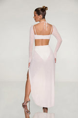 Embellished Cowl Neck Maxi Dress in Pearl