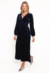 Cece Velvet Long Sleeve Maxi Dress - Midnight Blue