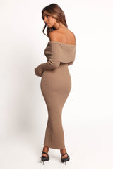 Domitia Off Shoulder Knit Dress - Brown
