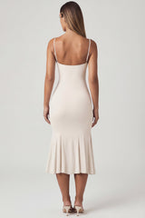 V-Neck Godet  Midaxi Dress in Ivory