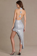 Embellished Plunge Asymmetric Maxi Dress in Diamond