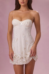 Embellished Bandeau Mini Dress in Pearl