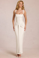 Square-Neck Tie-Gather Maxi Dress in Pearl