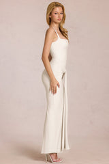 Square-Neck Tie-Gather Maxi Dress in Pearl