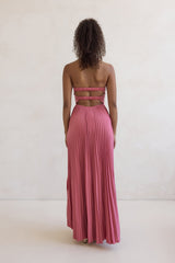 Decades Ago Plisse Strapless Maxi Dress Rose