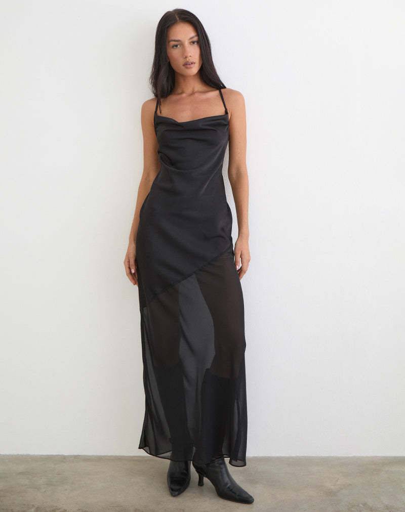Eshara Maxi Dress in Chiffon Satin Black